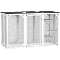 PawHut Catio Outdoor Cat Enclosure with Waterproof Roof, Multi-Level Platforms, Lock, White(m-11)