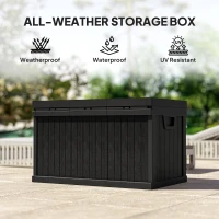 Outsunny 70 Gallon Deck Box, Resin Outdoor Storage Box with Handles, Waterproof Storage Container for Garden Tools, Black(m-7)