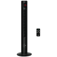 HOMCOM Freestanding Tower Fan Cooling for Home Bedroom with Oscillating, 3 Speed, 12h Timer, LED Sensor Panel, Remote Controller, Black(m-2)