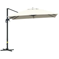 Outsunny 10x10ft Cantilever Umbrella Rotatable Square Top Market Parasol with 4 Adjustable Angle for Backyard Patio Outdoor Area Cream(m-2)