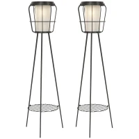 Outsunny Set of 2 Solar or USB Rechargeable Lamp Set LED Accent Lantern Light with Bottom Shelf for Garden Porch Lawn(m-11)