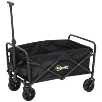 Outsunny Collapsible Folding Garden Cart, Heavy Duty Lawn Wagon with Universal Wheels and Adjustable Handle, Black(m-11)