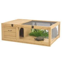 PawHut Wood Tortoise House for Lizards, Geckos, Indoor Outdoor Use, 35.8" x 23.8" x 12.6", Yellow(m-11)