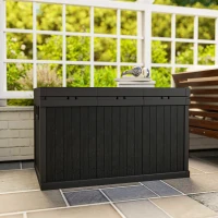 Outsunny 70 Gallon Deck Box, Resin Outdoor Storage Box with Handles, Waterproof Storage Container for Garden Tools, Black(m-10)
