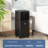 HOMCOM 8000 BTU Portable Air Conditioner with Fan & Dehumidifier Mode, Quiet AC Unit with Remote Control, 24-Hour Timer, Black(m-3)