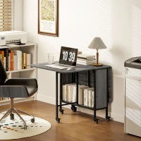 HOMCOM Folding Dining Table, Extendable Kitchen Table for Small Spaces with Storage Shelf and 6 Wheels, Distressed Grey(m-9)