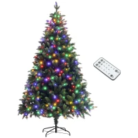 HOMCOM 7 Foot Prelit Artificial Christmas Tree with Dual Colour LED Light, Hinged Xmas Tree for Home Office Holiday(m-11)