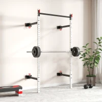 Soozier Folding Squat Rack with Pull Up Bar, Wall Mounted and Adjustable, 1000 Pounds Capacity Power Rack, White(m-9)