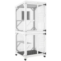 PawHut Catio Outdoor, Elevated Design, with Wheels, Resting Box, Water-Resistant, Multi Platforms, White(m-11)