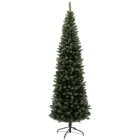 HOMCOM 7.5ft Artificial Pencil Christmas Tree with 980 Branches, Pinecones, Metal Stand, Realistic Xmas Tree for Home(m-11)