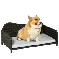 PawHut Rattan Pet Sofa for Large & Medium Dogs, Indoor & Outdoor Raised Wicker Dog Bed, Cat Couch, with Soft Washable Cushion, Charcoal Grey(m-2)