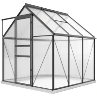 Outsunny 6' x 6' x 6.5' Polycarbonate Greenhouse, Walk-in Green House with Adjustable Roof Vent Galvanized Base Sliding Door Rain Gutter for Outdoor Garden Backyard, Grey(m-2)