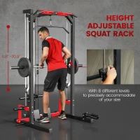 Soozier Smith Machine Power Rack with Pull Up Bar, Lat Pull Down System, Landmine, Squat Rack, Barbell Bar, for Home Gym(m-6)