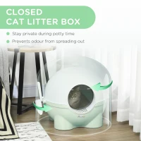 PawHut Enclosed Cat Litter Box, Large Kitty Litter Box with Lid, Scoop, Leaking Sand Pedal, Top Handle, Light Green(m-6)