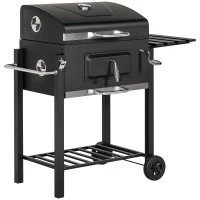 Outsunny Charcoal BBQ Grill and Smoker Combo Outdoor Portable Trolley Camping Picnic Backyard with Side Shelf, Black(m-11)