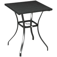 Outsunny Patio Wicker Dining Table with Umbrella Hole, 34 Inch Outdoor PE Rattan Coffee Table with Plastic Board Under the Woven Table Top for Patio, Garden, Balcony, Black(m-2)
