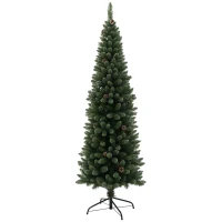 HOMCOM 6ft Artificial Pencil Christmas Tree with 618 Branches, Pinecones, Metal Stand, Realistic Xmas Tree for Home(m-11)