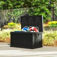 Outsunny 70 Gallon Deck Box, Resin Outdoor Storage Box with Handles, Waterproof Storage Container for Garden Tools, Black(m-8)