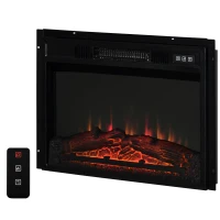 HOMCOM 23" Electric Fireplace Insert for Wooden Cabinet, Recessed Fireplace Heater with Realistic Log Flames, Adjustable Brightness, 1400W, Black(m-11)