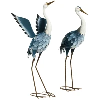 Outsunny Set of 2 Garden Sculptures, Heron Garden Statues for Lawn, Patio, Backyard Decoration, 29" & 27.5", Blue & White(m-11)
