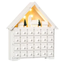 HOMCOM Christmas Advent Calendar, 2022 Light Up Table Xmas Wooden House Holiday Decoration with Countdown Drawer, Village, for kids Adults, White(m-2)