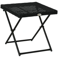Outsunny Patio Wicker Coffee Table, Outdoor PE Rattan Garden Folding Side Table, 15.75"x15.75"x15.75", Black(m-11)