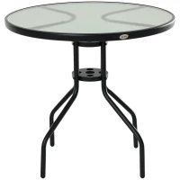 Outsunny 31.5'' Round Bistro Table Outdoor Dining Coffee Table w/ Tempered Glass Top Patio Garden Side Table Weather-resistant(m-2)
