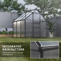 Outsunny 6' x 6' x 6.5' Polycarbonate Greenhouse, Walk-in Green House with Adjustable Roof Vent Galvanized Base Sliding Door Rain Gutter for Outdoor Garden Backyard, Grey(m-7)