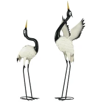 Outsunny Set of 2 Garden Sculptures, Heron Garden Statues for Lawn, Patio, Backyard Decoration, 35.5" & 40.5", White & Black(m-11)