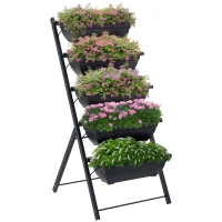 Outsunny 5-Tier Raised Garden Bed with 5 Planter Box, Outdoor Plant Stand Grow Containers with Leaking Holes, Black(m-11)