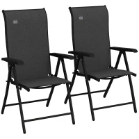 Outsunny 2PCs Outdoor Wicker Folding Chairs with Adjustable Backrest, Grey(m-11)