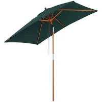 Outsunny 6.6x5ft Square Market Parasol, Wooden Patio Umbrella with Tilt Mechanism and 6 Bamboo Ribs, Garden Sunshade, Green(m-11)