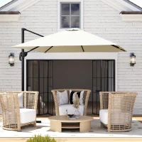 Outsunny 8' x 8' Square Patio Hanging Offset Umbrella with 360° Rotation, Aluminum Outdoor Cantilever Parasol with Crank & Tilt, Sun Canopy Shelter with Cross Base, White(m-1)