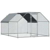 PawHut 9.2' x 12.5' Metal Chicken Coop, Galvanized Walk-in Hen House, Poultry Cage Outdoor Backyard with Waterproof UV-Protection Cover for Rabbits, Ducks(m-2)