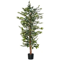 HOMCOM 5FT Artificial Ficus Tree, Fake Tree with Leaves, Faux Plant in Nursery Pot for Indoor Decoration(m-2)