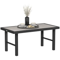 Outsunny Outdoor Side Table with SPC Woodgrain Tabletop, Metal Patio Coffee Table for Outside Garden, Distressed Grey(m-11)