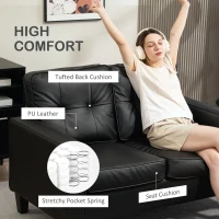HOMCOM 51" Double Sofa Couch, Upholstered PU Leather Loveseat with Armrests, Tufted Backrest, Cushion, Black(m-4)