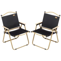 Outsunny 2 Pack Folding Camping Chair, Lightweight & Portable Beach Chairs Armchairs, Perfect for Festivals, Fishing, Picnic and Hiking, Black(m-1)