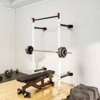 Soozier Folding Squat Rack with Pull Up Bar, Wall Mounted and Adjustable, 1000 Pounds Capacity Power Rack, White(m-8)