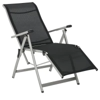 Outsunny Foldable Lounge Chair with 10-Positions Adjustable Backrest & Footrest for Deck, Backyard, Beach, Porch, Black(m-11)