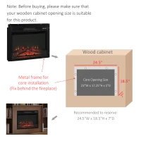 HOMCOM 23" Electric Fireplace Insert for Wooden Cabinet, Recessed Fireplace Heater with Realistic Log Flames, Adjustable Brightness, 1400W, Black(m-7)