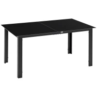 Outsunny Aluminium Outdoor Dining Table for 6, 59" x 35" Rectangle Patio Table with Tempered Glass Tabletop, for Garden, Backyard, Lawn, Balcony, Black(m-2)