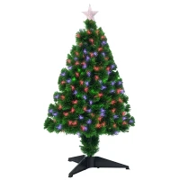 HOMCOM 2.5FT Prelit Artificial Tabletop Christmas Tree with Fibre Optics Holiday Home Xmas Decoration for Table and Desk Geen(m-2)