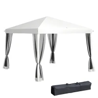 Outsunny 10' x 10' Pop Up Canopy Tent Gazebo with Removable Mesh Sidewall Netting, Carry Bag for Backyard Patio Outdoor, Cream(m-2)