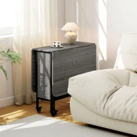 HOMCOM Folding Dining Table, Extendable Kitchen Table for Small Spaces with Storage Shelf and 6 Wheels, Distressed Grey(m-10)