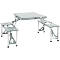 Outsunny 4-Kids Folding Picnic Table Chair Set W/ Umbrella Hole Junior Outdoor Seating Portable Bench Grey(m-2)
