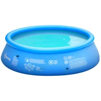 Outsunny Inflatable Swimming Pool Family-Sized Blow Up Pool Round Paddling Pool with Hand Pump for Kids, Adults, Outdoor, Garden and Backyard, 107" x 30", Blue(m-2)