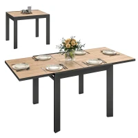 Outsunny 35.5"-71" Expandable Outdoor Dining Table for 4-6 People, Aluminum Patio Table with Slatted Wood Grain Top, Natural(m-11)