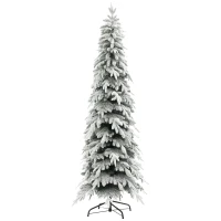 HOMCOM 7ft Pencil Flocked Artificial Christmas Tree with 800 Branch Tips, Auto Open and Steel Base, Green(m-11)