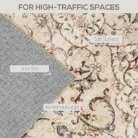 HOMCOM Area Rug 4x6, Machine Washable Rug, Non-Slip Classical Floral Print Floor Carpet for Living Room, Bedroom, Mixed-Brown(m-4)